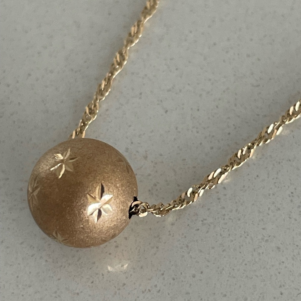 14k Gold Singapore Chain with Matte Bead Necklace 18”